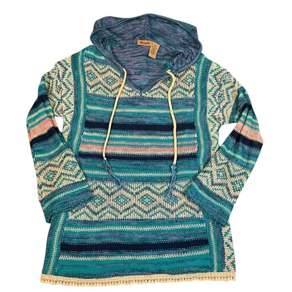 Wrangler Retro South Western Women's Hoodie Bell Sleeve Hobo V-Neck Sweater SZ S - Picture 8 of 12